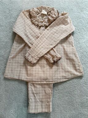 Sezane Girls Celestina Pajamas size 10 Floral Embroidered Cuffs EUC